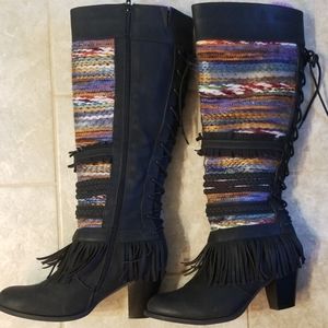 Multi colored fringe boots
